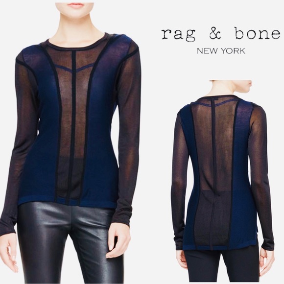 rag & bone Tops - Rag & Bone Eunice Mesh Inset Pullover Blue Black